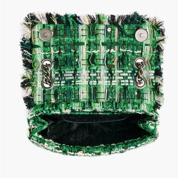 KURT GEIGER London Mini Brixton Lock Tweed Convertible Bag In Pale Green - Picture 5 of 8